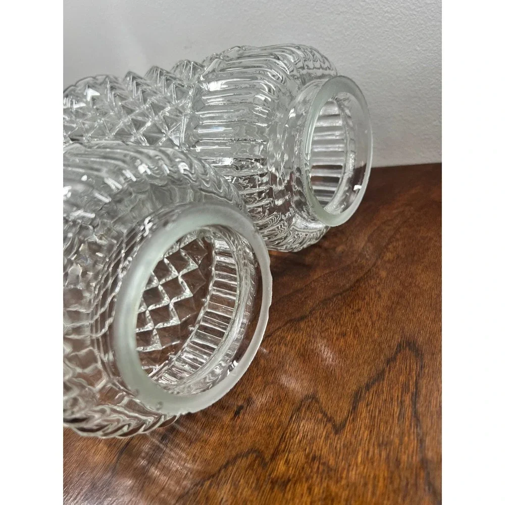 Vintage‎ Lamp Shades Diamond Point Glass Mid Century Clear Gold Finial Pair 12